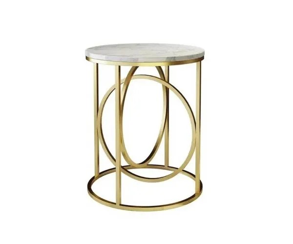 Modern White Round End Table Marble Top Side Table Metal In Gold Saajawat