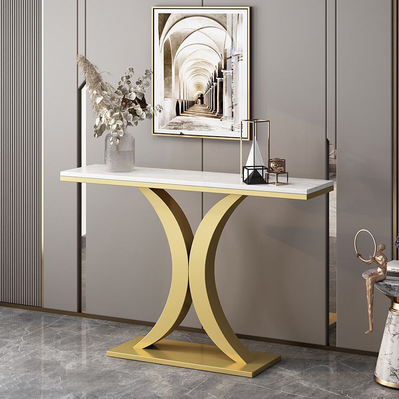 Modern White Marble Console Table With Gold Base – Saajawat