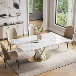 Modern Luxe White Marble Dining Table