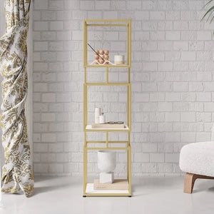 3Tier Modern Gold Cube Bookcase With Metal Tower Display Shelf In Gold Frame