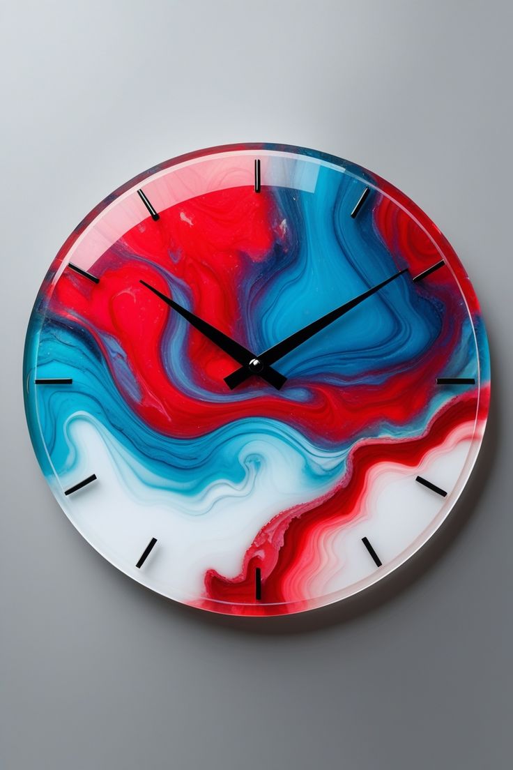 Charming Red And Blue Epoxy Resin Wall Clock