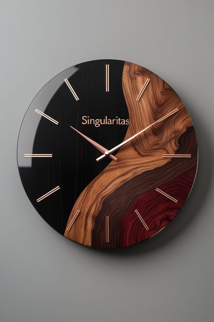 Luxury Black Wooden Epoxy Resin Wall Clock