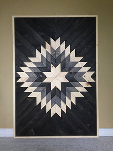 Retro Black Geometric Wood Mosaic Boho Art