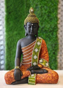 Amazing Lord Buddha Meditation Decoration Idol Statue Showpiece Black / Orange
