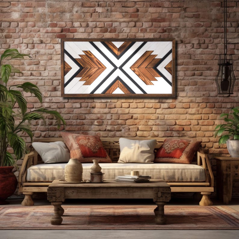 Amazing Rustic Geometric Wood Mosaic Boho Art