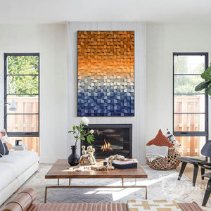 Abstract Shades Of Blue And Brown Wood Mosaic Wall Decor