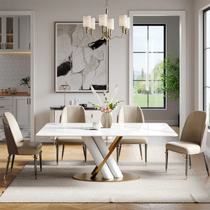 Modern Luxe White Marble Dining Table