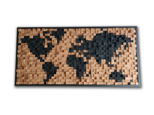 Large Wooden World Map Wood Mosaic Wall Decor