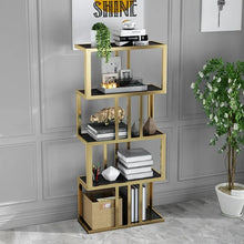 Load image into Gallery viewer, Modern Freestanding Irregular Etagere Bookshelf In Gold And Black
