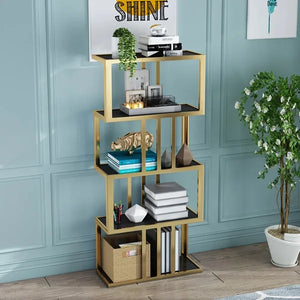 Modern Freestanding Irregular Etagere Bookshelf In Gold And Black