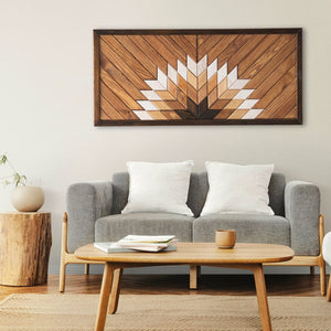 Rising Sun Geometric Wood Mosaic Boho Art