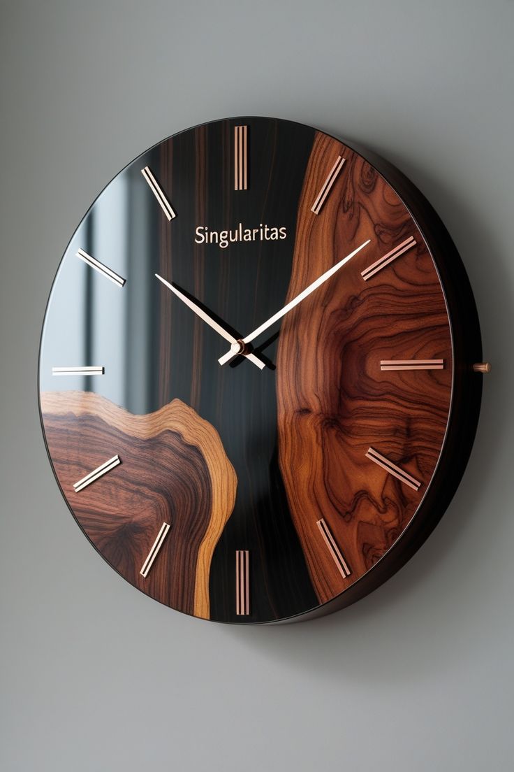 Charcoal Black Wooden Epoxy Resin Wall Clock