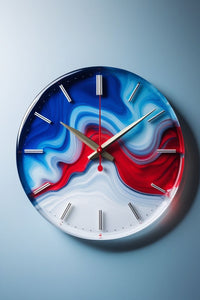 Iconic Red And Blue Epoxy Resin Wall Clock