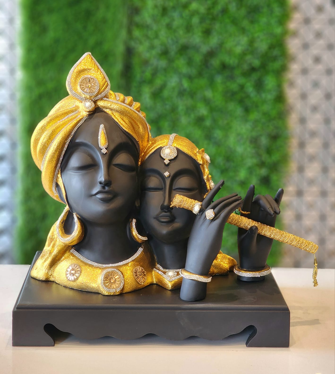 Vintage Gulley Metal Lord Radha Krishna Idol with Diya Golden Finish  Spiritual Showpiece for Gift Item Home Decor - Vintage Gulley - 3883059