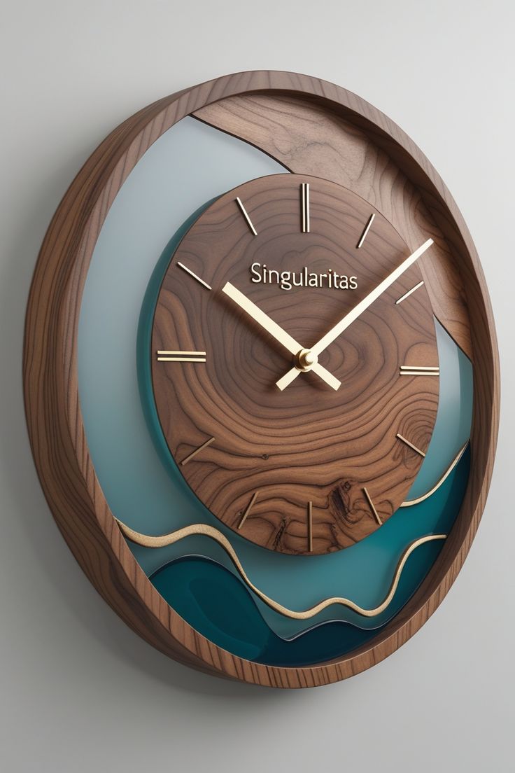 Unique Rustic Wooden Epoxy Resin Wall Clock