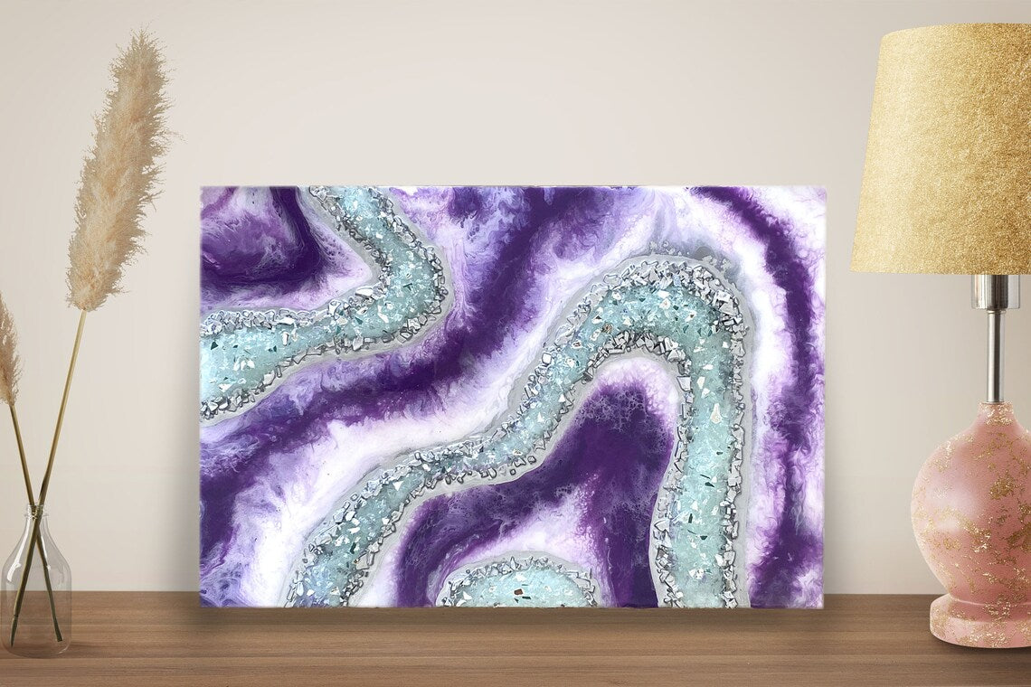 Epoxy Resin Abstract Purple and Yellow online wall Art 16’ x 20’ x 2.5’