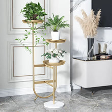 Load image into Gallery viewer, 3 Tier Tall Metal Standing Plant Stand Chic Unique Shaped Planter in Gold
