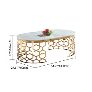 Modern Oval Coffee Table Marble Top with Stainless Steel Frame