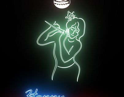 LORD KRISHNA NEON WALL ART