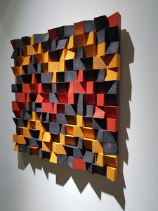 BLACK, BROWN & RED WOOD MOSAIC WALL DECOR