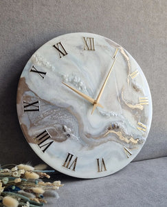 Modern Abstract Beige And Gold Epoxy Resin Wall Clock