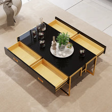 Load image into Gallery viewer, Contemporary Black Rectangular Coffee Table with Drawers Lacquer Gold Base
