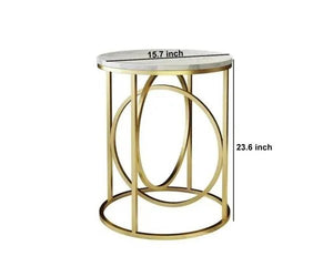 Modern White Round End Table Marble Top Side Table Metal In Gold