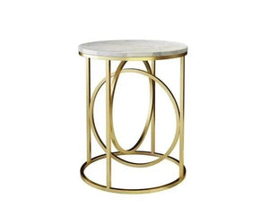 Modern White Round End Table Marble Top Side Table Metal In Gold