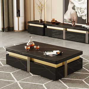 Modern Coffee Table with Storage in Black Center Table with Stainless Steel Base
