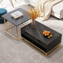 Load image into Gallery viewer, Modern Nesting Coffee Table Set of 2 in Black with Drawers &amp; Shelves
