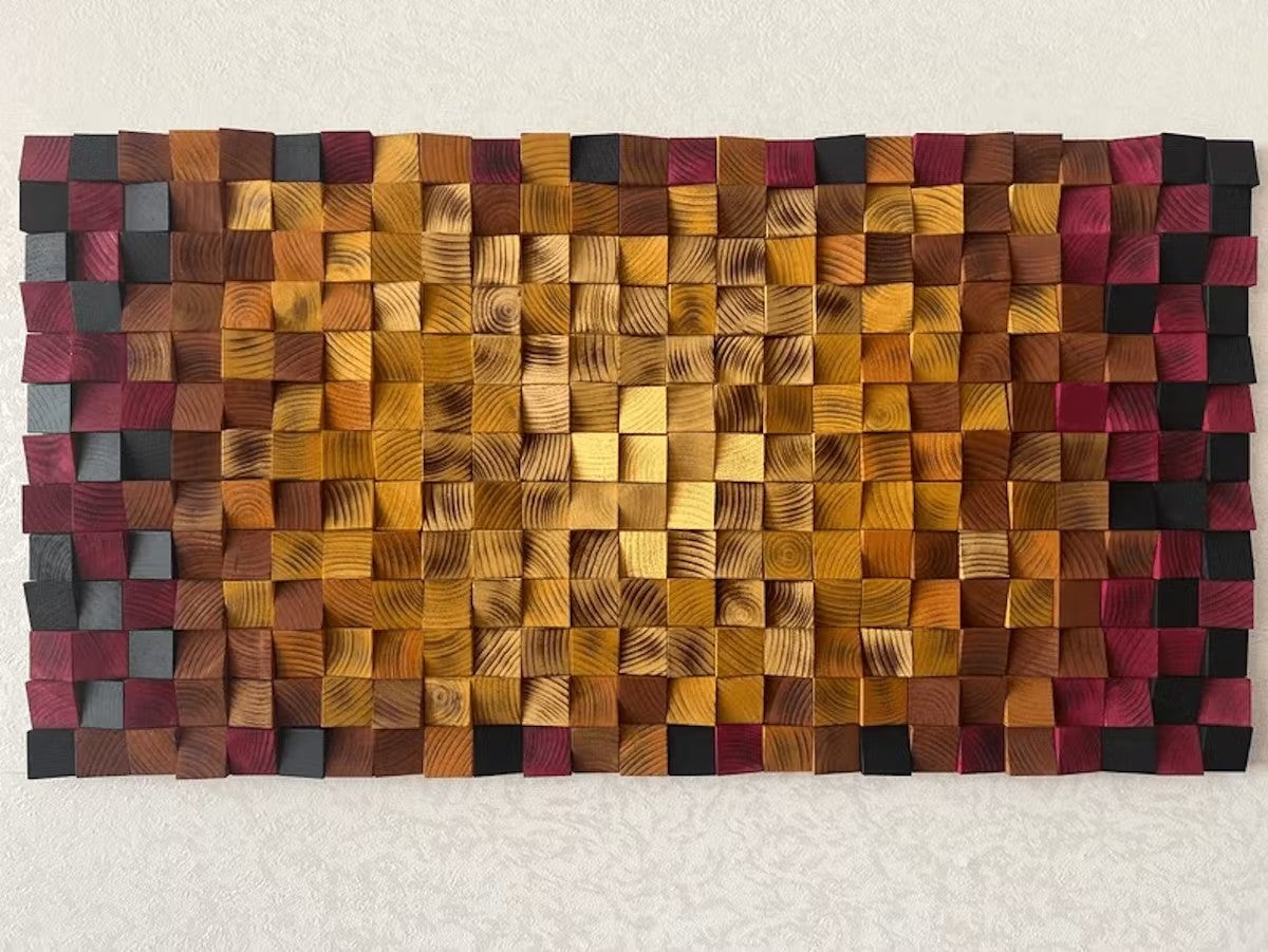 Mustard Piece Wood Mosaic Wall Decor