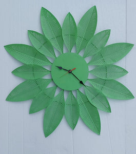 Green Colour Leaf Metal Wall Clock