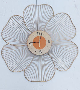 Golden Flower Design Metal Wall Clock