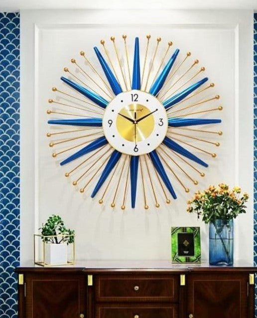 Wonderful Gold and Blue Metal Wall Clock