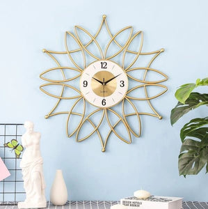 Golden Lotus Design Metal Wall Clock